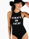 High Quality Women Sexy Slogan Print Racer Front Bodysuit