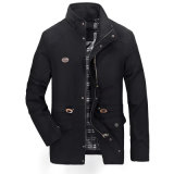Men's Casual Outdoor Windbreaker Hooded Jacket Cotton Black Coat