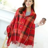 Classical Woven Check Acrylic Women Cape / Shawl (HWS33)