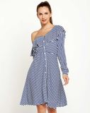 2018 Hot Sale Striped Caroline One Shoulder Shirt Dresses