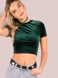 Best Quality Customzied Crew Neck Velvet Crop Tops Wholesale