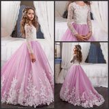 Lilac Tulle Girls Prom Gowns Lace Stage Performance Wedding Flower Girl Dresses B1278