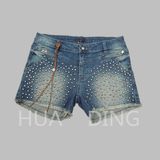 New Fashion Design Ladies Short Jeans with Nail Bead (HDLJ0028)