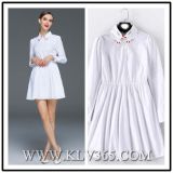 2016 New Fashion European Style Ladies Cotton White Dress