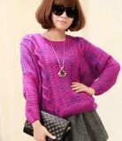 Variegated Yarn Loose Round Neck Pullover Sweater Coat (BTQ087)