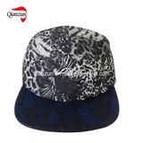 Dark blue Leather Brim Fashion 5 Panel Leisure Cap