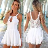 2015 Fashion Halter Lace Hollow out Women Chiffon Short Jumpsuit