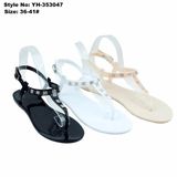 Trendy Women Ladies Flat Clip Toe PVC Sandal with Rhinestone