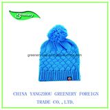 Promotional Fashion Floral Blue Knit Hat with Label