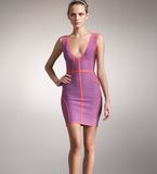 Women's Sleeveless Strap with Deep V -Neck Backless Brush Bandage Dress