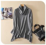 New Design Knitwear Turtleneck Long Sleeves Pullover Pure Cashmere Sweater with Irregular Hem for Spring