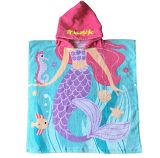 100% Cotton Reactive Printed Kids Hooded Bath Towels for Girl