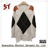 Top Fashion Casual Plaid Pattern Knit Ladies Sweater