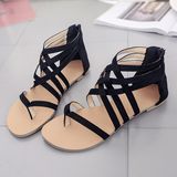 Women Shoes Black Cross Straps Flat Heel Sandals