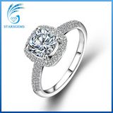 8X8mm 3cts White Cushion Cut Moissanite Sterling Silver Fashion Ring