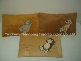 Plush Rectangular Cushion with Animals Embroidery