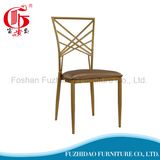 Modern Cross Back Gold Metal Wedding Chair with Cushion