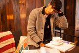 Acrylic Mohair Wool Knit Men Cardigan with Button