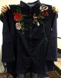 High Quality Women Clothing Denim Shirt with Embroidery