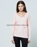Latest Design Elegant Girl Pictures Pink Lady Blouse with Metal Jewelry
