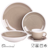 20PCS Ceramic Dinner Set Seesame Glaze with White Rim