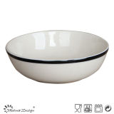 White Color Hand Painting with Blue Rim Soup Bowl