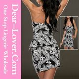 Sexy Party Monochrome Blooming Flower Peplum Dress