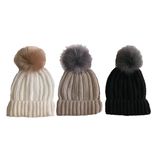 Ladies Chunky Bobble Hat Cap with Faux Fur Pompom