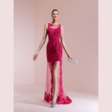 Fuchsia Lace Sheath Prom Cocktail Evening Gown