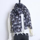 2018 Spring New Female Scarf Korean Fashion Swan Printing Simulation Silk Scarf Sun Shawl