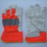 Hi-Vis Cow Grain Leather Full Palm Working Glove-3131. Rd