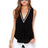 2017 Fashion Sexy Ladies V-Neck Irregular Chiffon Vest (17001)