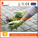 Ddsafety 2017 Green Nylon Flower Design Shell Transparent Nitrile Coating Gloves