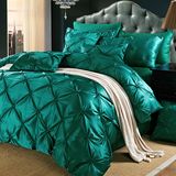 Unique Pinch Pleat Pintuck Duvet Cover Set Decorative Stylish Brushed Microfiber Silky Satin Bedding Set