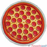 Pizza Printed Microfiber Round Beach Towel with Tassels