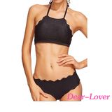 Scalloped Trim Halter Swimwear Bikini