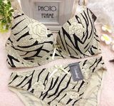 Fshion Flower Pattern Microfiber Bra and Panty Set for Women