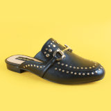 Lady Black Studded Low Heel Casual Slippers for Women