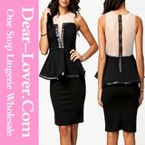 Black Sleeveless Mesh Back Peplum Dress