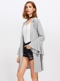 2017 Hot Sale Trumpet Sleeve Notch Collar Open Front Women Trench Coat