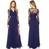 Fashion Chiffon Women Long Sleeve Maxi Free Prom Dress