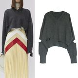 2018 Ladies Distressed Ripped Sweater Chunky Pullover Fashion for Spring and Fall