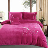 4PCS Embroidered Coral Fleece Flannel Bedding Sets