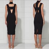 Black Deep V Neck Slim Sleeveless Women Dress