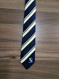 Royal Blue White Wide Stripe Men's Fashion Woven Silk Logo Neckties