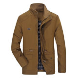 Men's Casual Outdoor Windbreaker Hooded Jacket Cotton Dark Khaki Coat