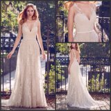 Sleeveless Bridal Gowns V-Neckline Sheer Lace Beach Garden Wedding Dress Ya164