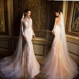 Long Sleeves Lace Bridal Gowns Champagne Mermaid Wedding Dress 2018 Lb1012