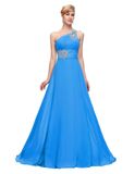 Ladies One Shoulder Hammered Chiffon Dress Fashion Evening Prom Party Dress Women Apparel