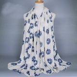 Womens Spring Cotton Flower Printing Shawls Sunscreen Wrap Cape Scarf (SW120)